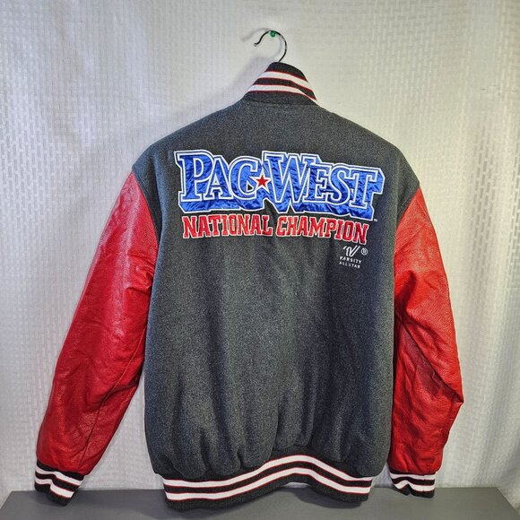 Varsity All Star Pac West National Champion Varsity Jacket Red Leather Sleeves - Picture 5 of 8